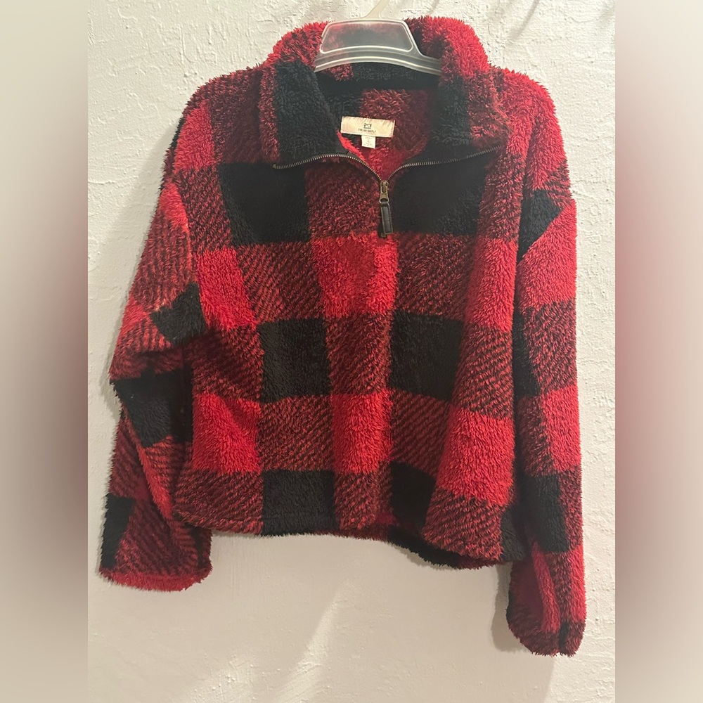 Thread & Supply Red and Black Soft Fuzzy Sweater